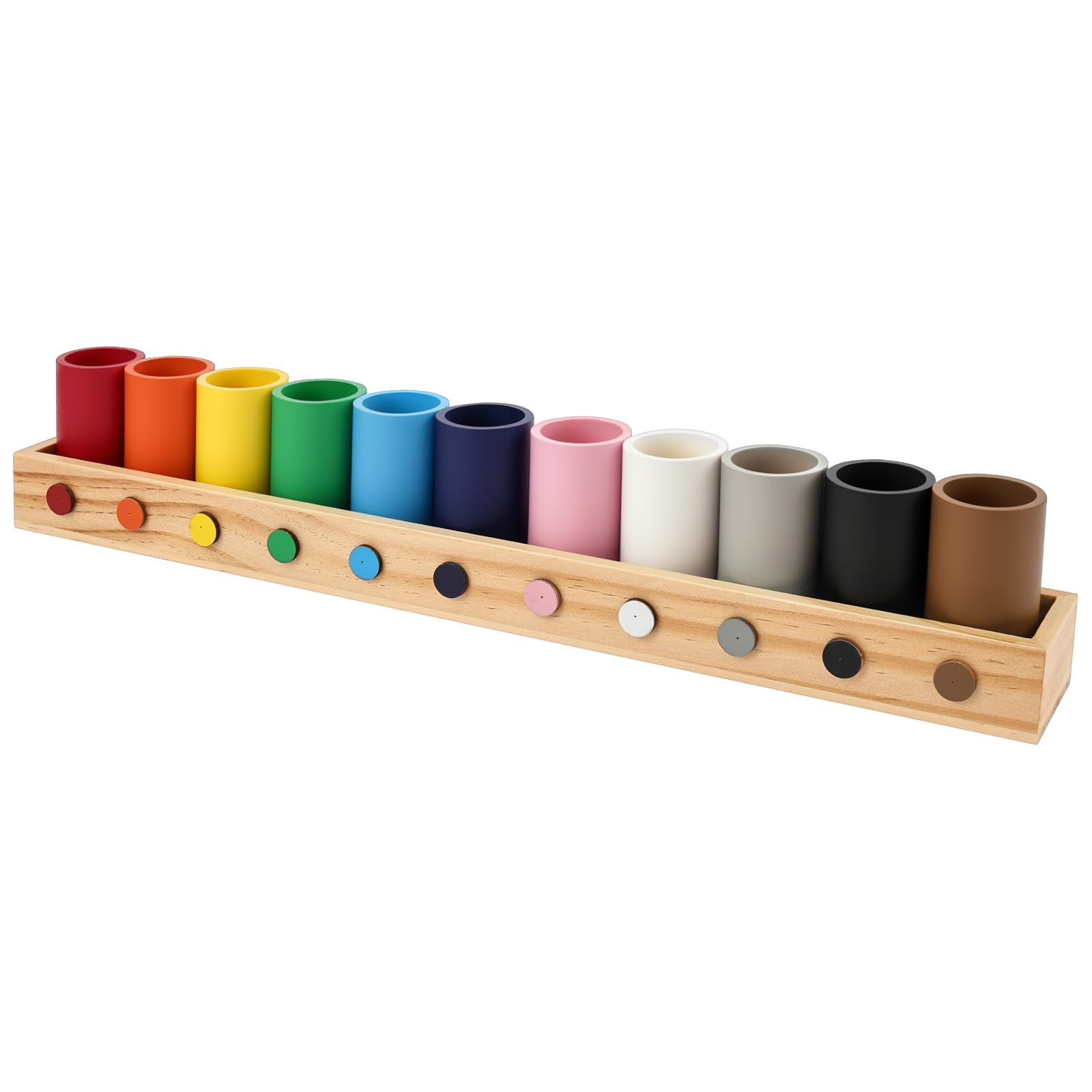 ATopoler Wooden Colored Pencil Holder with 11 Holes,Desk Montessori Pen Organiser,Wooden Pen Box for Crayon Marker Storage,Table Pens Organiser for School, Office, Home