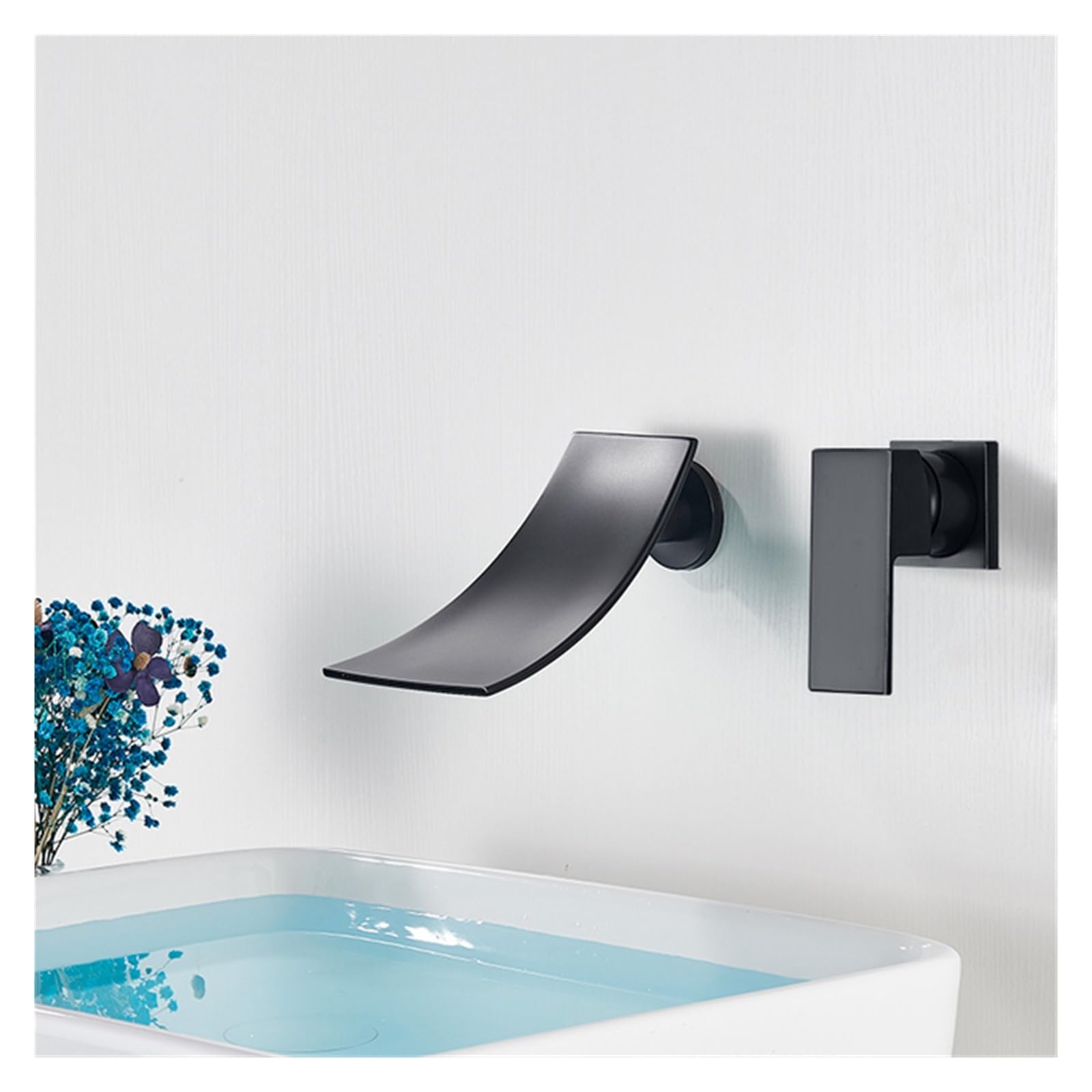 Robinet mural cascade noir pour lavabo de salle de bain et lavage de légumes