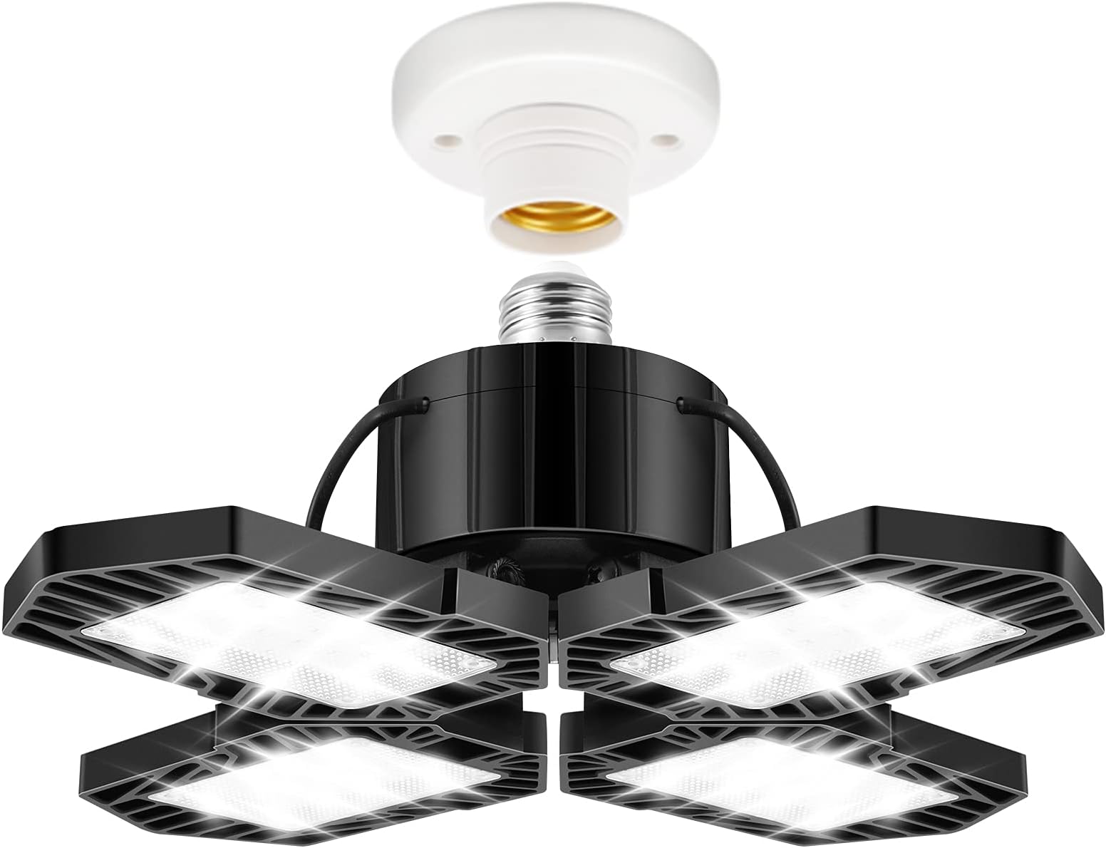 LED Garage Lights 60 Watts/6500k/4 Panels, 4 Adjustable Panels, 9000LM High Lumen Output Super Bright LED Bulbs, E27 Compatible