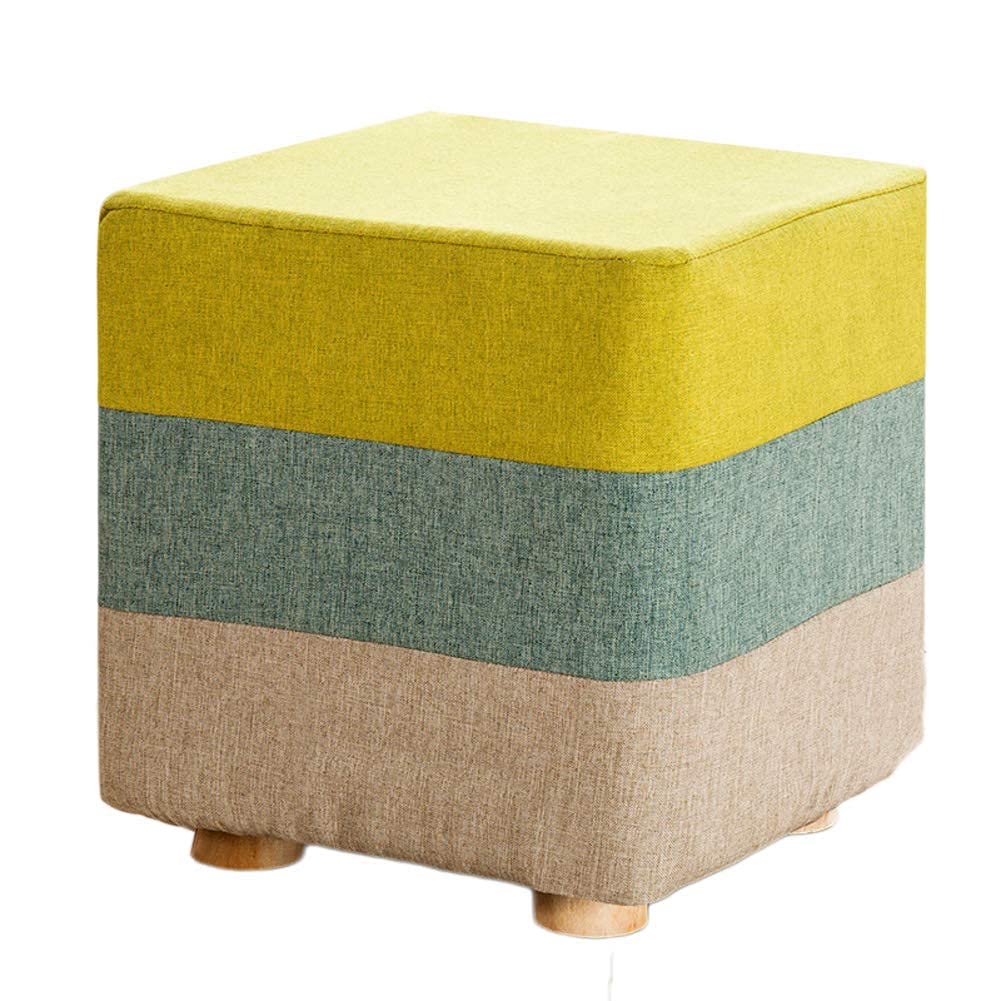 Tabouret repose-pieds ottoman carré en lin 28x28cm avec quatre pieds bas en bois