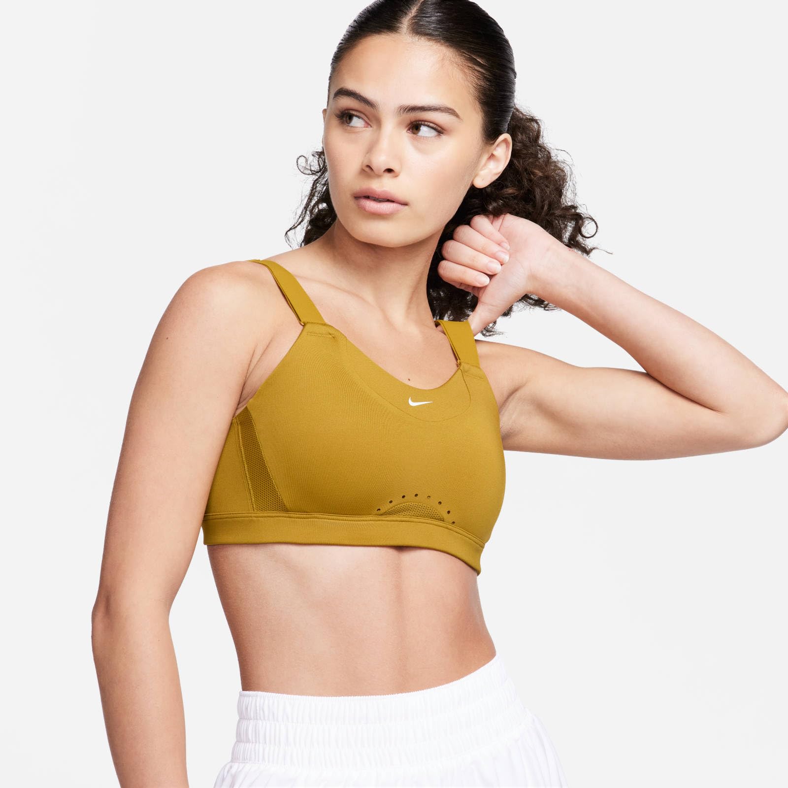 NIKE DD0430-716 W NK DF Alpha Bra Sports Bra Women's Bronzine/Bronzine/Bronzine/White Size 1XA-B