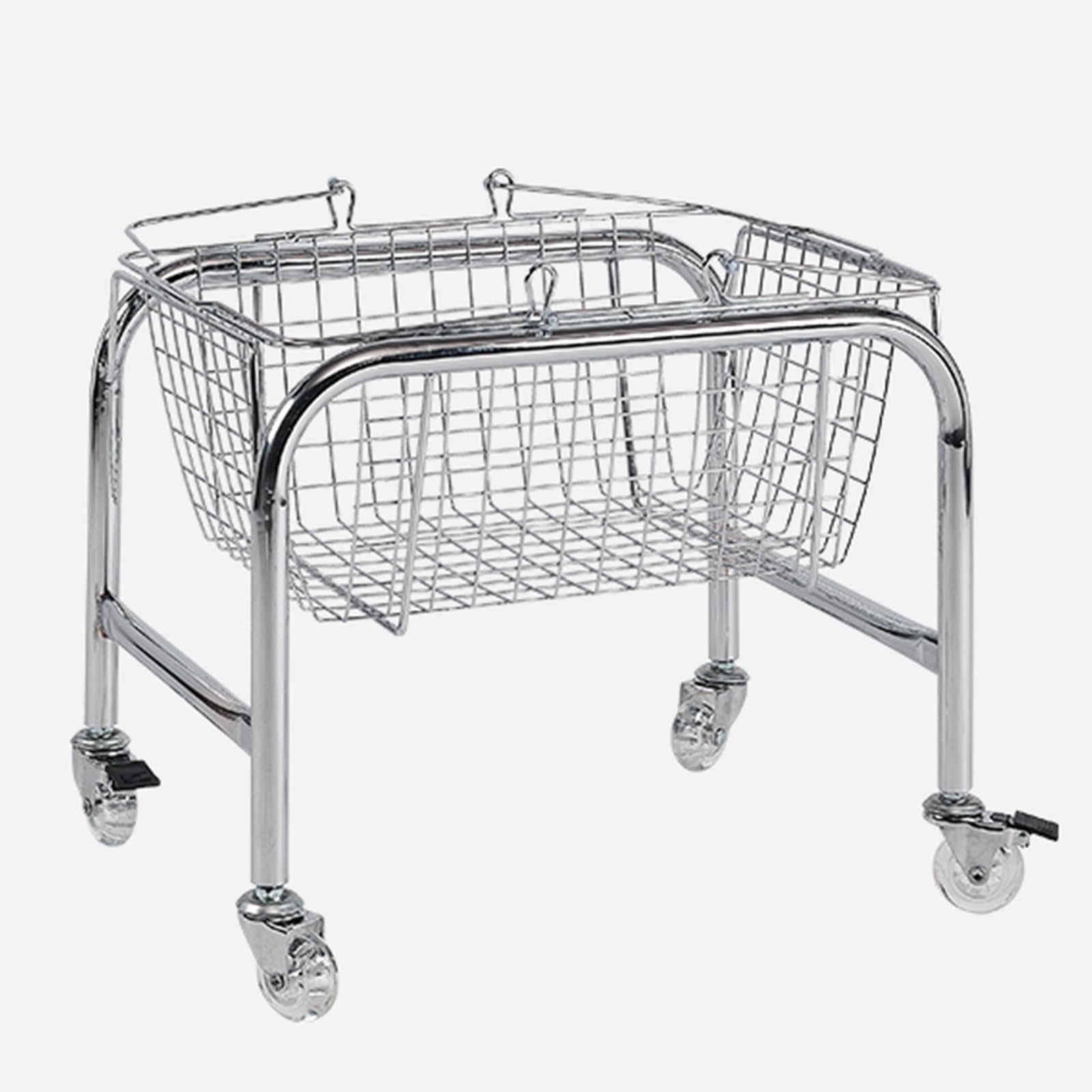 SXZenSpace Movable Metal Side Table with Removable Storage Basket, Snack Lockable Wheels, Rolling Cart, for Home, Office