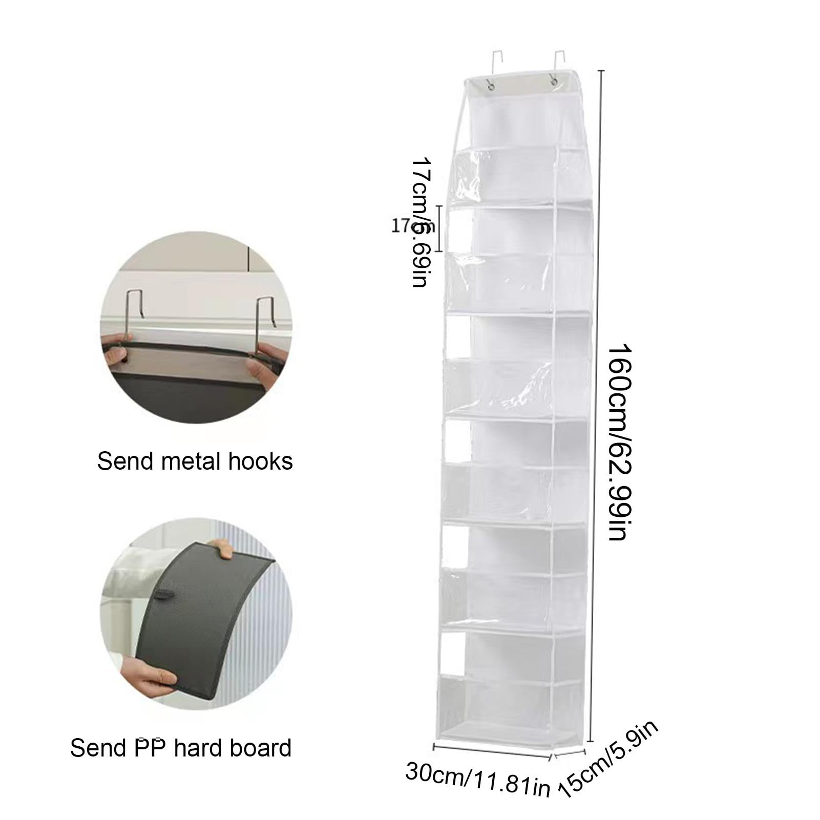 Organizer per dispensa, montaggio a parete, con grandi tasche dietro la porta, borsa portaoggetti con gancio in metallo e finestra trasparente per dispensa, dormitorio, bagno, organizzazione chiusa