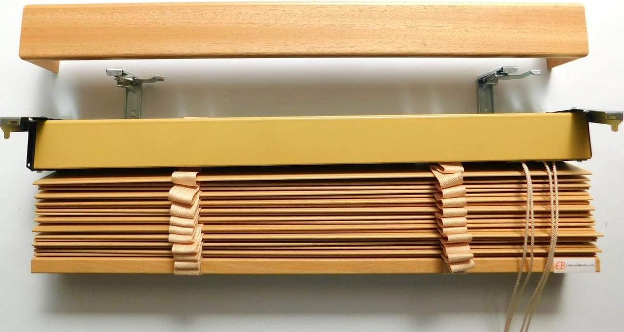 Persiana Veneciana de Madera Maciza Premium (40cm hasta 240cm de Ancho). Color Nogal. Medida 110 cm x 160 cm para Ventanas y Puertas