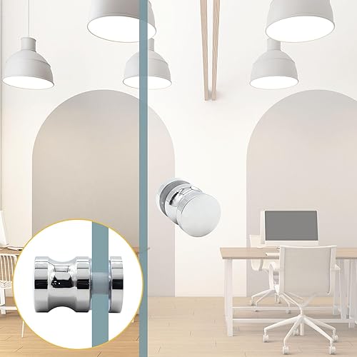 Miniatura 5 de Paquete de 2 manijas de puerta de cristal de ducha, pomos de acero inoxidable para puertas de ducha de un lado para puertas de vidrio de baño (cromo