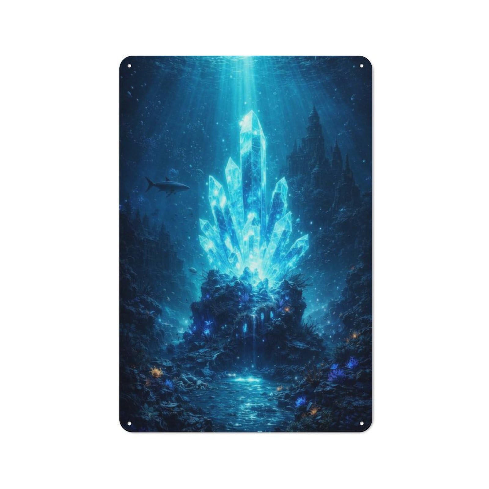 Junmoney Style-5 Tin Wall Sign With Underwater Crystal Castle Design 30X20cm, Classic Kitchen Wall Decor For Restaurant, Kitchen, Counter Or Breakfast Nook