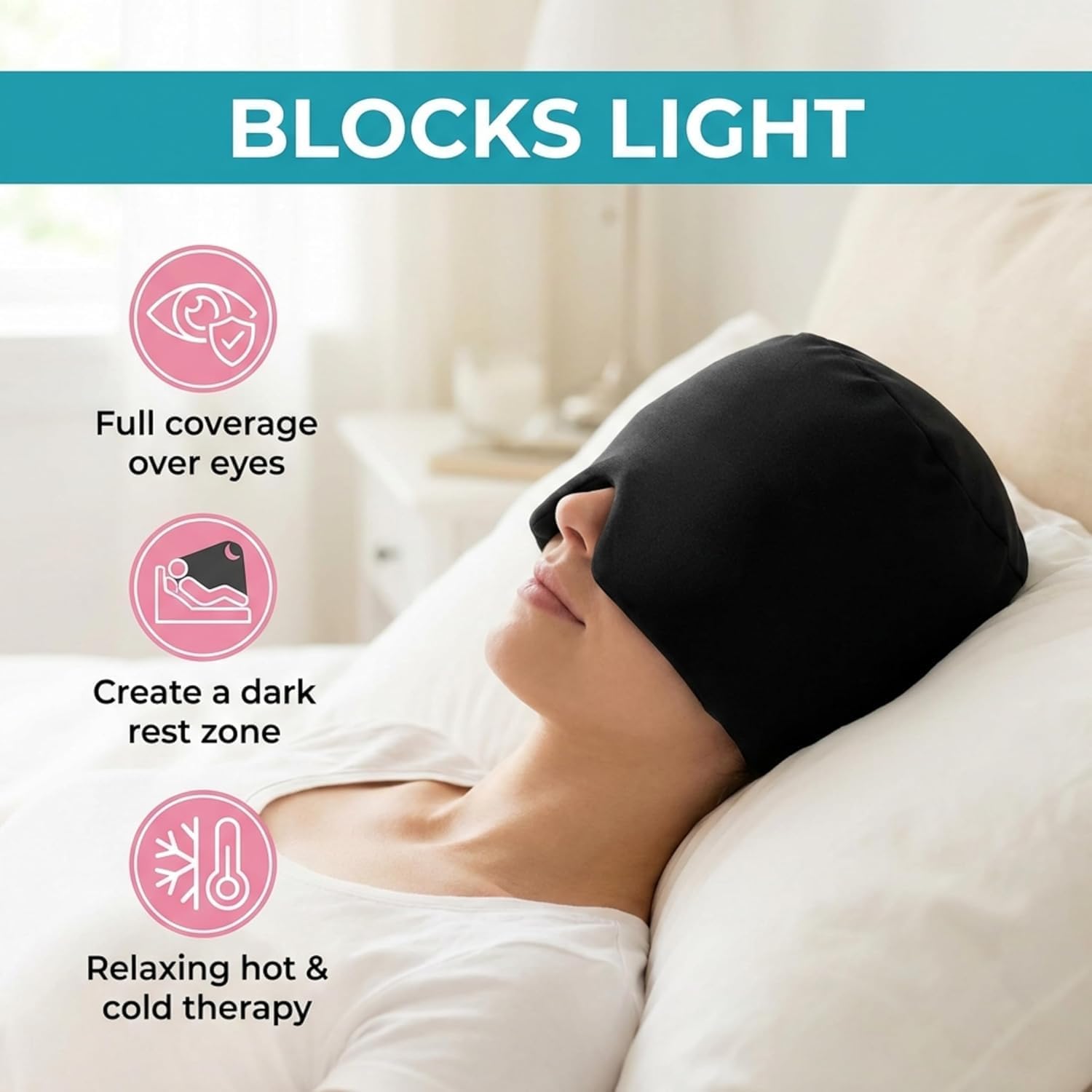 iYOGIzz Migraine Relief Cap with Hot & Cold Therapy | Thermax Gel Ice Head Wrap for Headache & Stress Relief | Reusable Cooling Migraine Cap for Men & Women | 360° Compression Comfort Hat 1