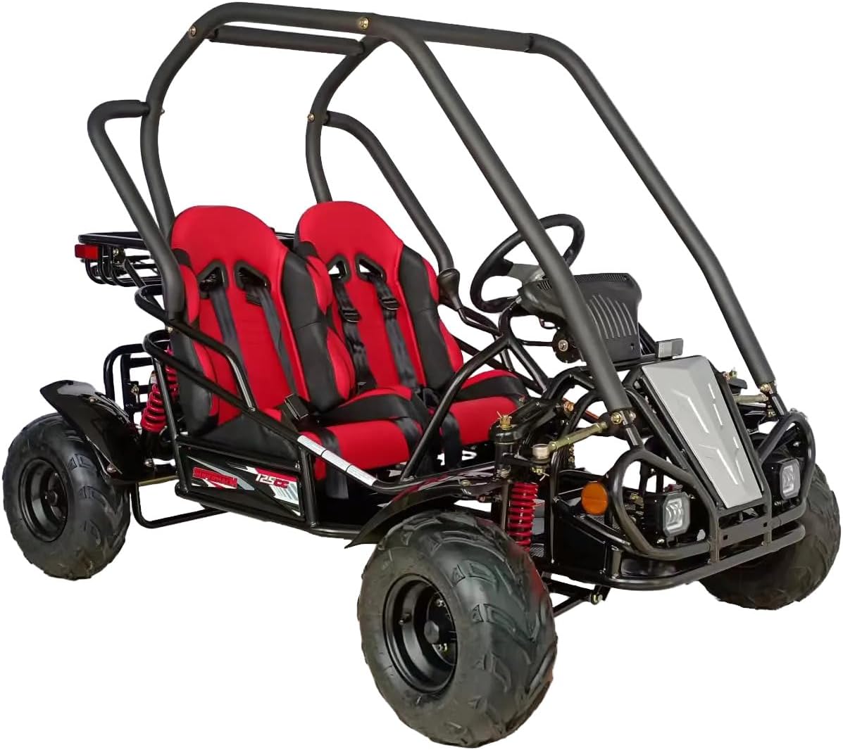 HHH 125cc Go Kart GKT125-9 Spyder Single Cylinder, air-Cooled 3 Speed. Forward-Neutral-Reverse Led Headlights Bigger Seats More Leg Room (Red)