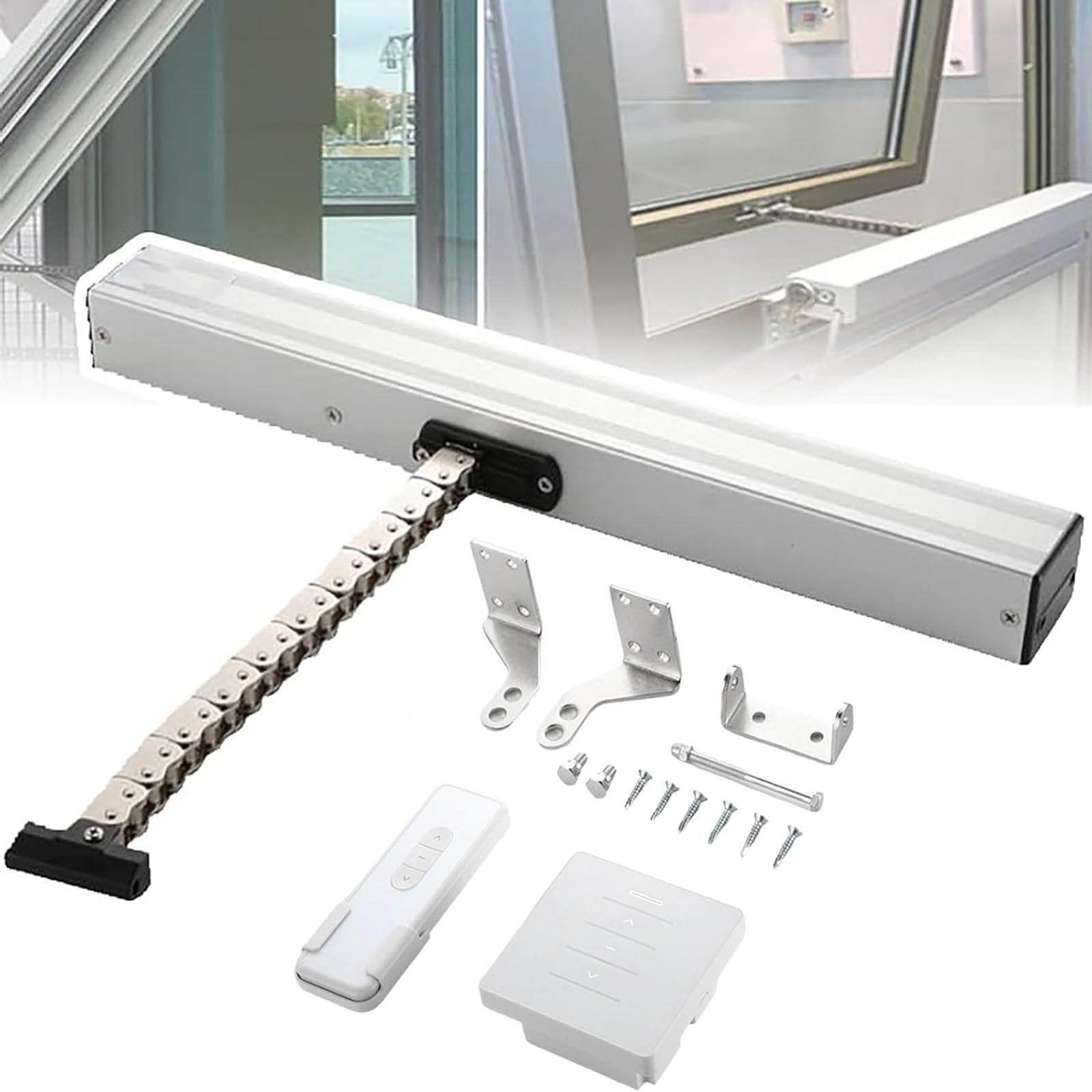 Abridor de ventana de cadena, actuador eléctrico de abridor de ventanas con interruptor de pared y control remoto, cadena de acero inoxidable para ventanas abatibles, tragaluces y ventilación de techo
