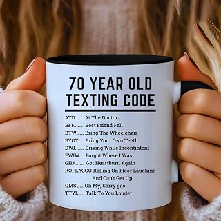 Funny 70th Birthday Mug 70 Year Old Texting Code – Gag Gifts for Men Women Seniors, 70th Birthday Gifts for Dad Mom Grandpa Grandma, Retirement Gift Joke Novelty Cup 11oz Ceramic Coffee Mug