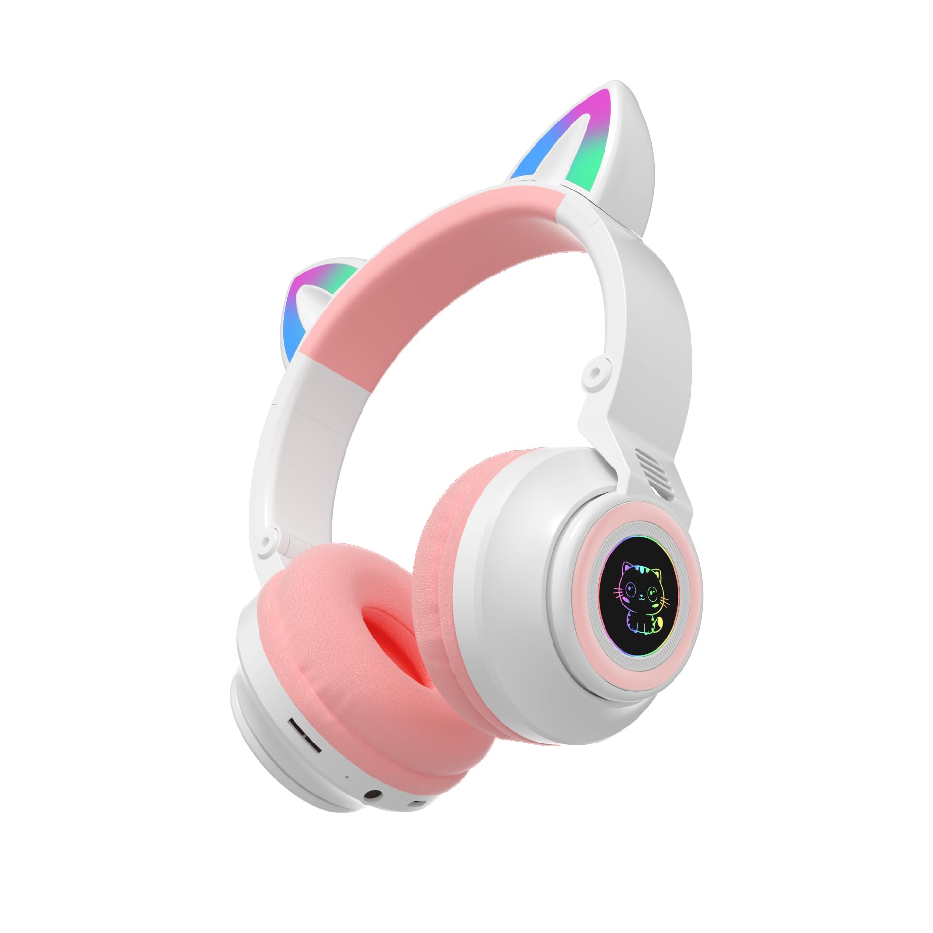 Katzenohr-Bluetooth-Kopfhörer, kabelloses Headset für Kleinkinder, Babys, Kinder, Kinder-Kopfhörer mit Mikrofon für Jungen und Mädchen, Reise-Pad, Amazon Fire Handy (Rosa/Weiß)