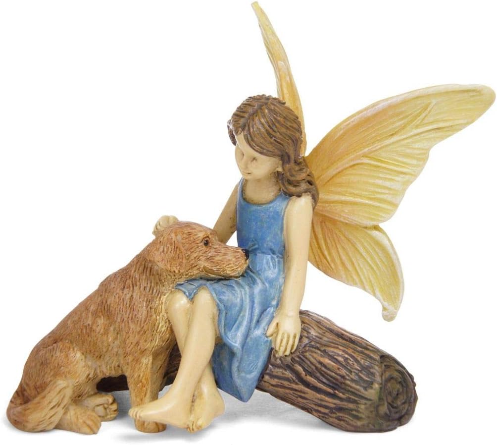Good Boy Dog and Fairy Natural Brown 3 inch Resin Stone Collectible Figurine