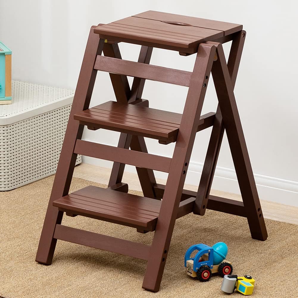 Multifunctional Solid Wood Step Stool for Adults Folding Ladder Chair with 2/3/4 Steps Household Counter Chair for Indoor Climbing Multicolor Step Ladder Stool