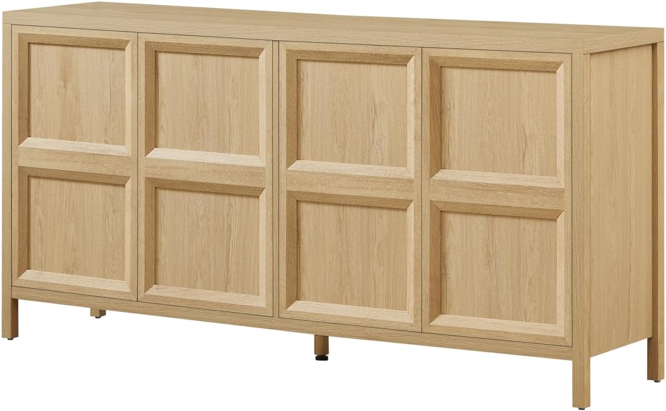 67'' Modern Sideboard Storage Cabinet with tip-on Opening, Soft-Close Hinges, and tilt-Proof wall Mount, Bedroom Dresser Oak.