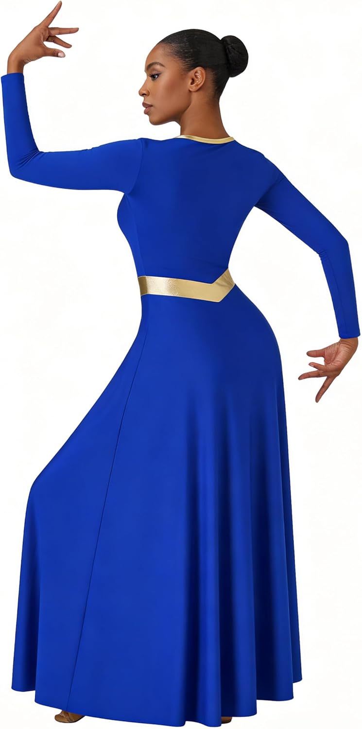Women Praise Dance Dress Liturgical Dancewear Full Length Worship in Church|White Blue Black