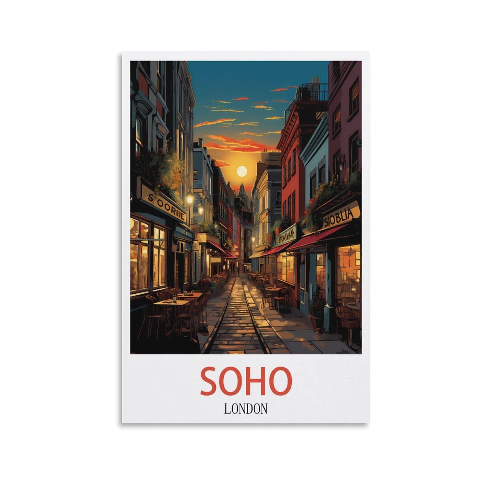 CEYHNO Soho London Vintage Travel Poster 08x12inch(20x30cm) Canvas Art Poster And Wall Art Picture Print Modern Family Bedroom Decor