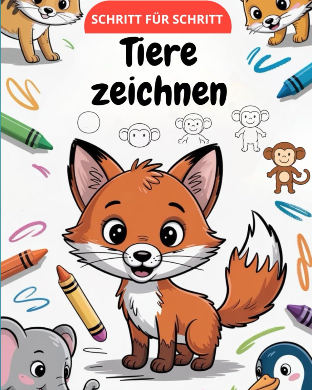 Tiere zeichnen lernen für Kinder ab 6 Jahren – Schritt für Schritt süße Tiere malen und zeichnen: einfache Anleitungen zum Zeichnen: Fuchs, Hund, ... viele mehr | Perfekt für Mädchen und Jungen