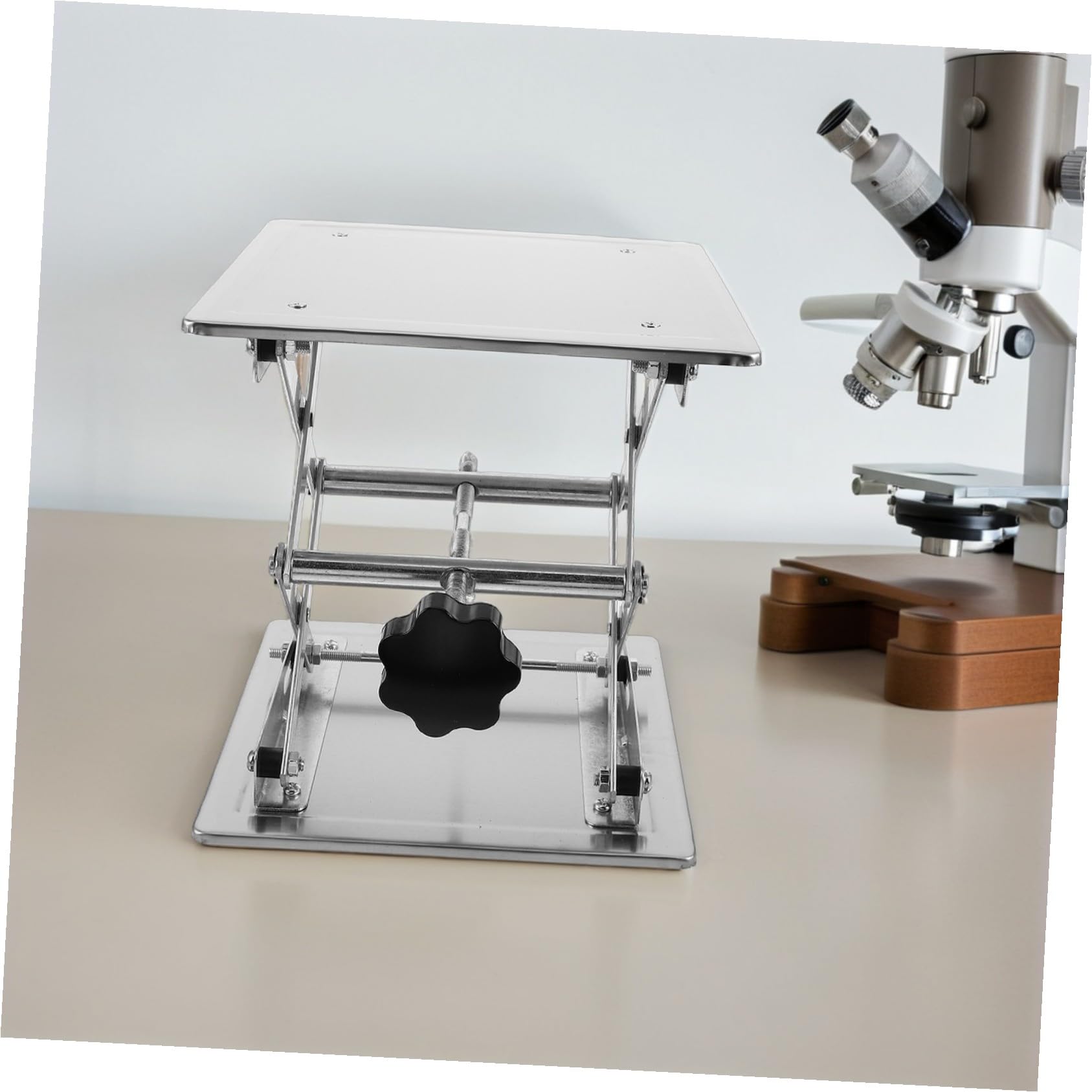 Plataforma Elevadora Manual de Acero Inoxidable Mini Gato de Laboratorio Soporte de Elevación para Experimentos el Aula