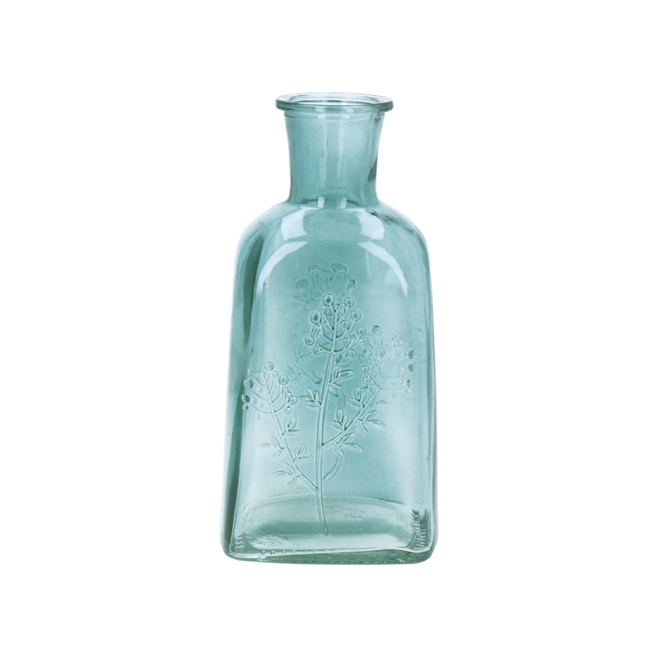 Gisela Graham Blue Glass Bottle Vase With Wild Flower Design, 19Cm