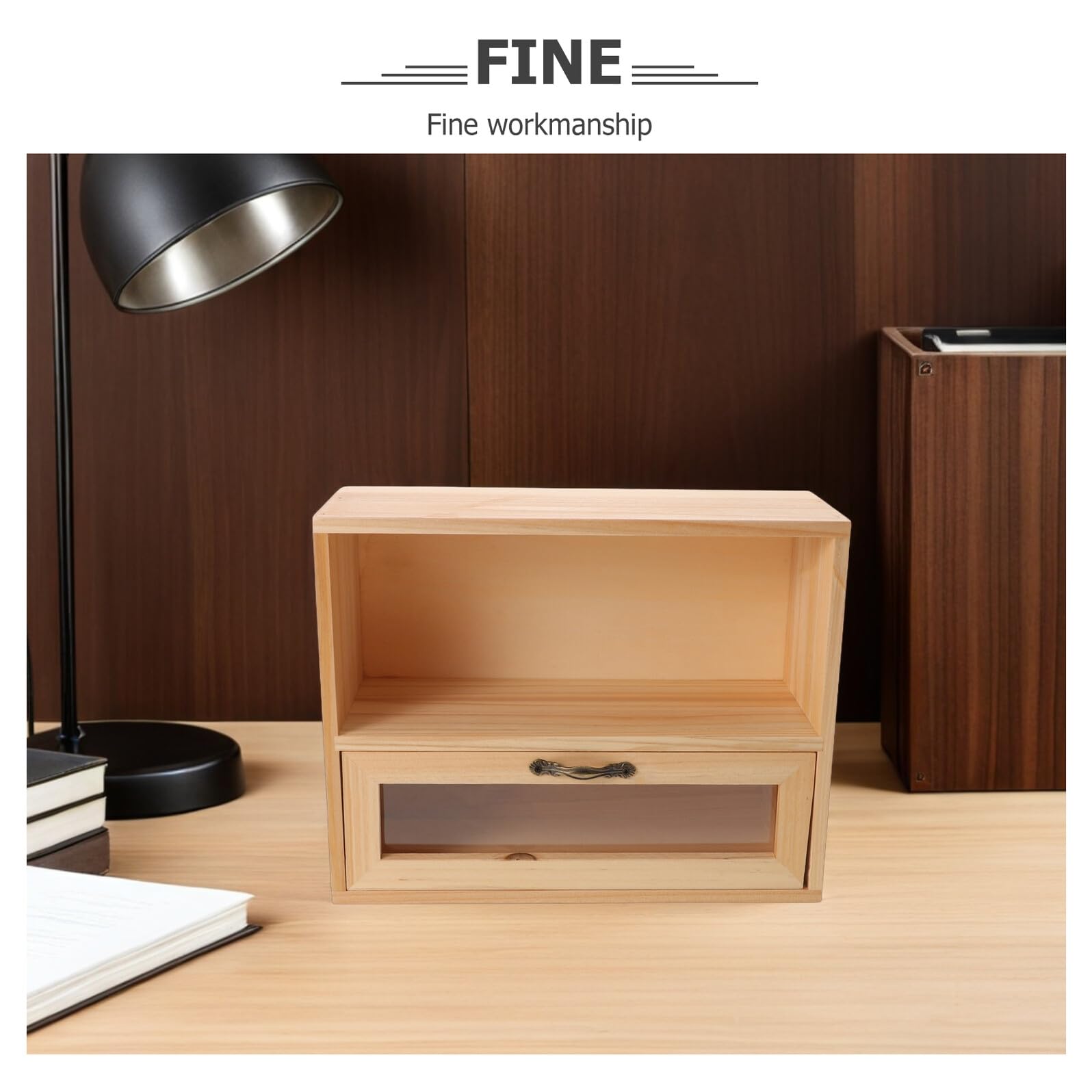 Büro-Aufbewahrungsbox aus Holz, Vitrine, Hellbraun, Schreibtischzubehör für Zuhause und Büro, elegante und funktionale Desktop-Lösung