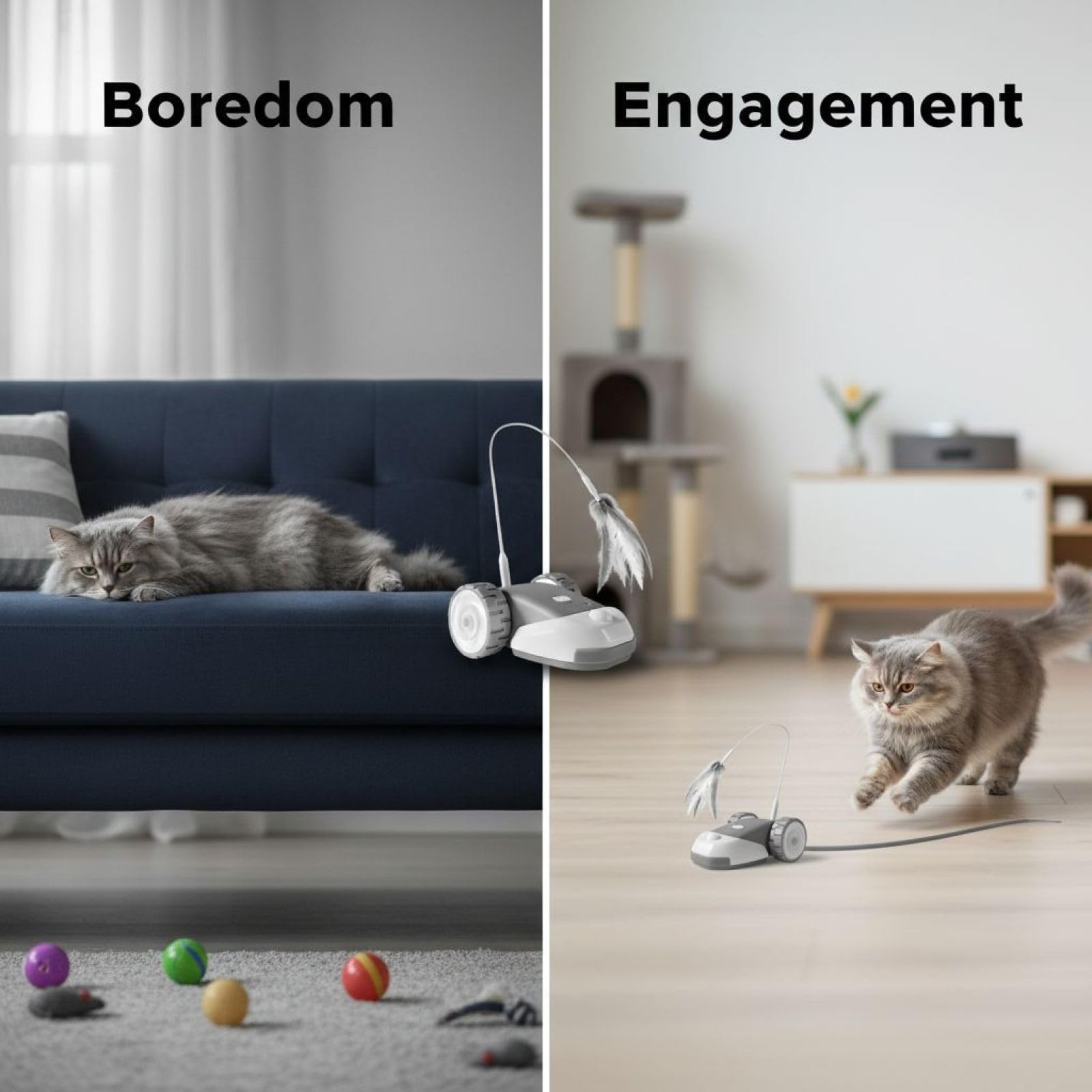 Fernbedienungs-Katzenspielzeug, elektrischer Mausflitzer mit Feder, 2 Geschwindigkeiten, smarte Hinderniserkennung, beuteähnliche Bewegungen, USB-aufladbares Selbstspielzeug für Wohnungskatzen