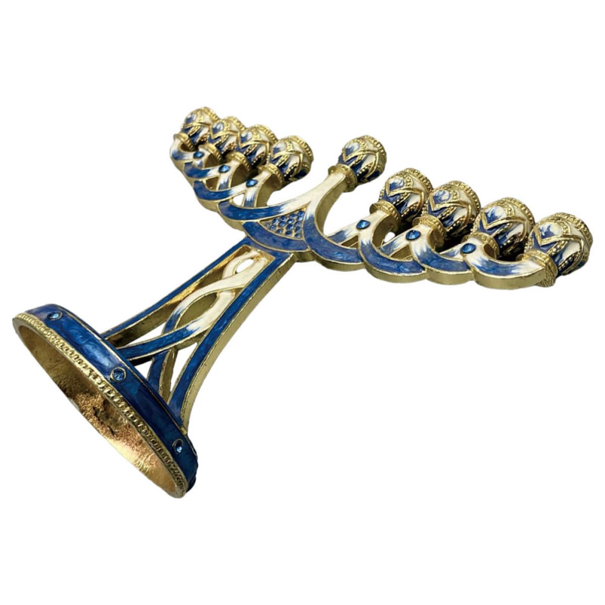 Menorah Candelabro Vintage a 9 Bracci in Metallo Blu