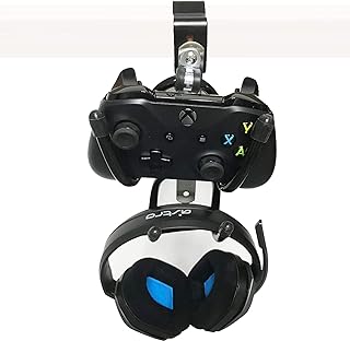 Universal Dual Game Controller & Headphone Stand Holder with Adjustable Arm Clamp - Under Desk Design Storage Hanger for PS3/PS4/PS5/Xbox 360/Xbox One/S/X/Elite/Series S/Series X Controller