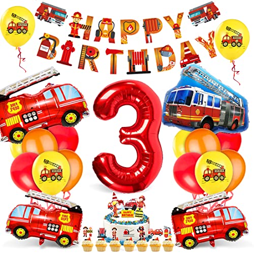 Décoration Anniversaire Pompier 3, Ballons Camion de Pompier, Ballon Pompier 3 ans, Décoration Camion de Pompier Garçon 3, Ballon Numéro 3, Convient Anniversaire, Fête, école