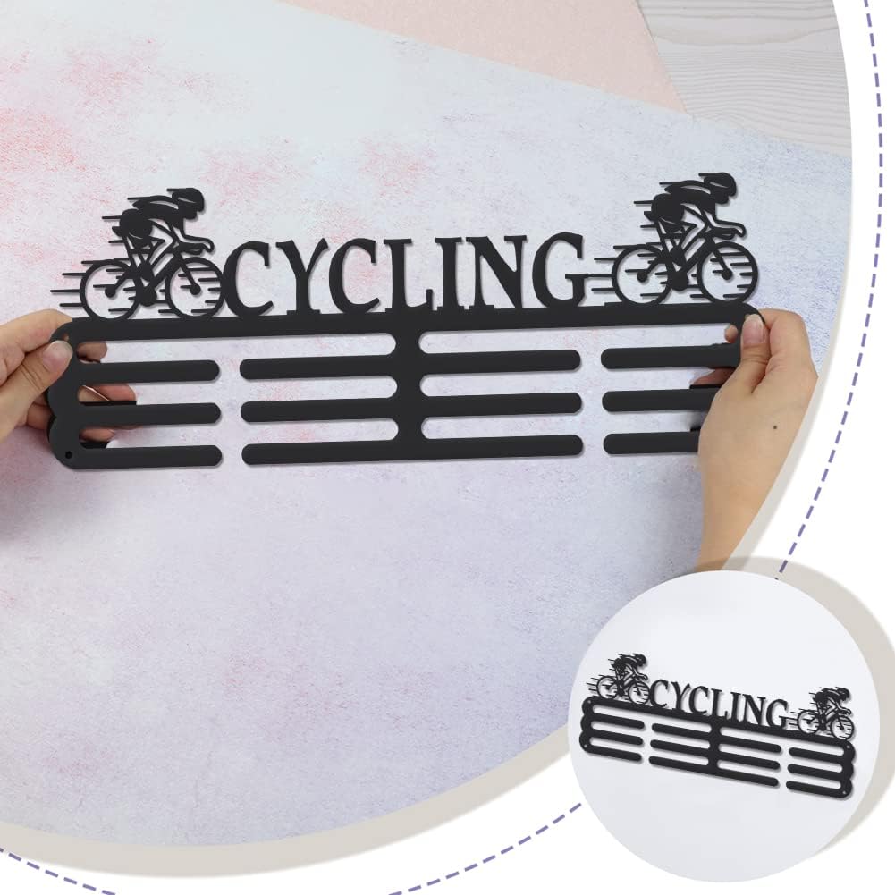 SUPERDANT Female Cycling Medal Display Rack Biking Medal Holder Iron Hook Frame Ribbon Wall Mounted Award Holder for 60+ Cycling Competition Metal Medal Hanger