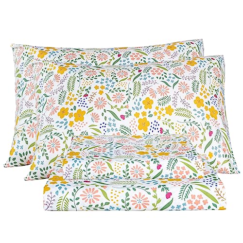 Bedlifes Queen Size Extra Deep Pocket Sheet Sets - Fits Mattresses Up to 18-24" Thick, 4-Piece Microfiber Set with 1800 Thread Count, Soft, Smooth, Breathable, Featuring Floral