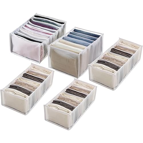 Owill-home Wardrobe Clothes Organizer（5PCS）- Foldable Storage Drawer Divider Boxes for Clothes Portable Closet Organizers Washable Storage Containers for Underwear, Leggings, Skirts, T-shirts, Socks