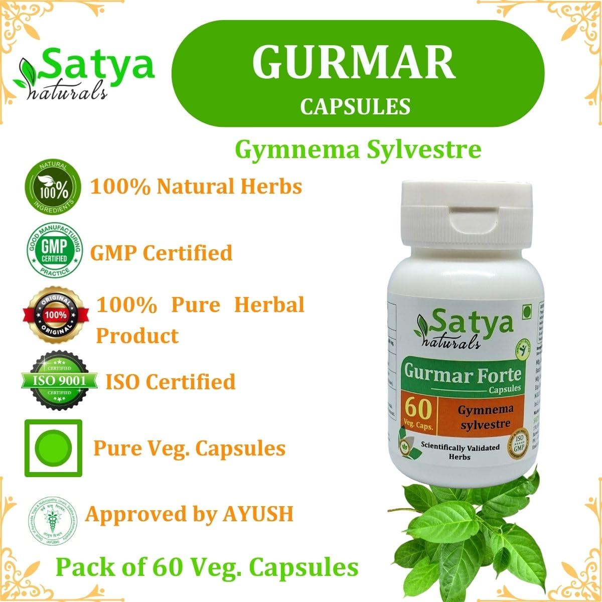 Gurmar (Gymnema Sylvestre) Extract Capsules | 100% Herbal & High Potency | 500 mg. | Supports Sugar Metabolism & Wellness | Pack of 60 Veg. Capsules — Amazon image 4