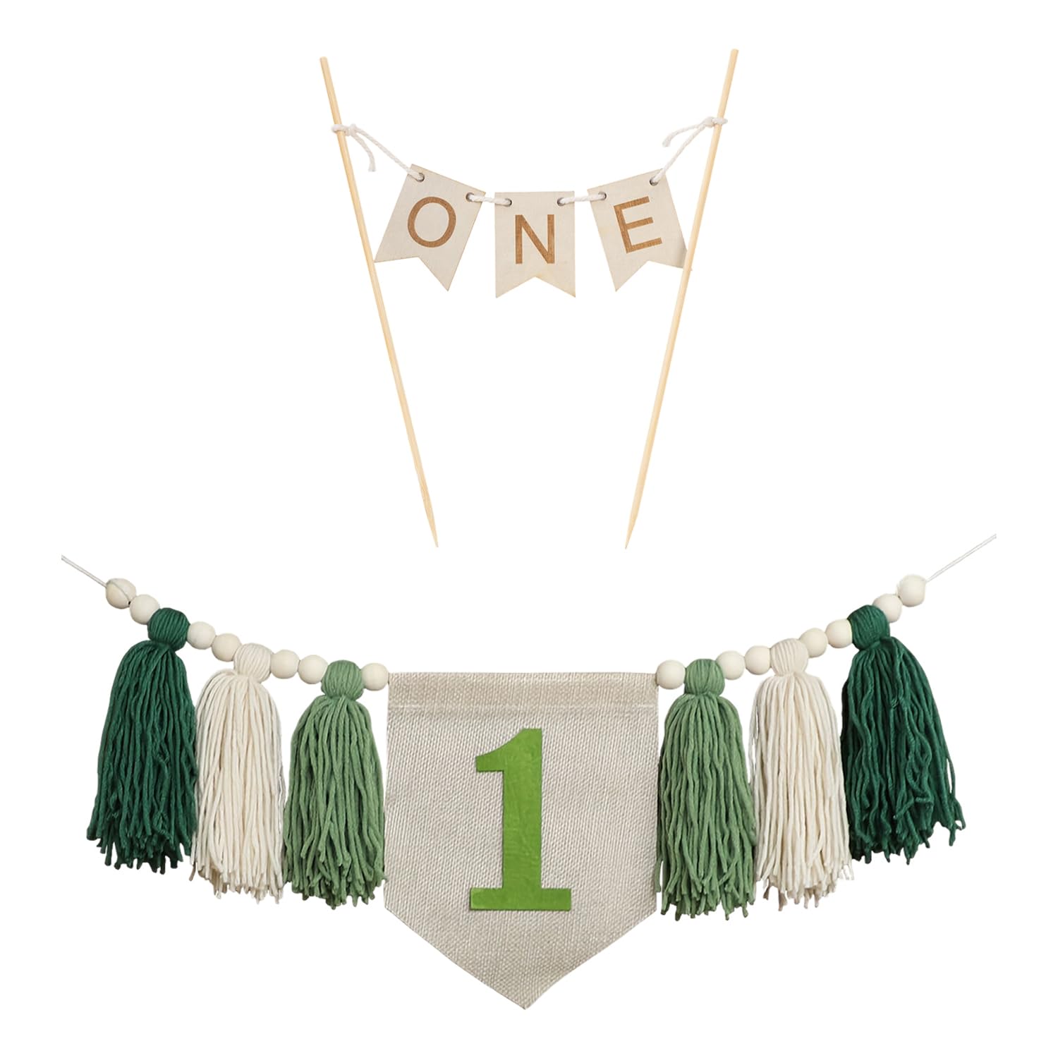 NIDHFG 1 Piece Of Tassel Banner And 1 Piece Of Wooden Cake Card Insert, 1St Birthday Party Supplies, Baby Party Decorations.