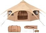 VEVOR Canvas Bell Tent 3-7m Yurt Tent 4 Seasons Family Camping Tent with Wood Stove Hole Storage Bags for Glamping Up to 4-12 People