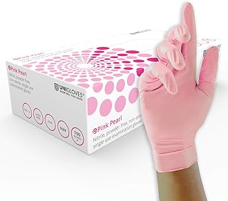 Unigloves Pink Pearl Nitrile Examination Gloves - Multipurpose, Powder Free and Latex Free Disposable Gloves - Box of 100 Gloves, Pink, Large (GP0054)