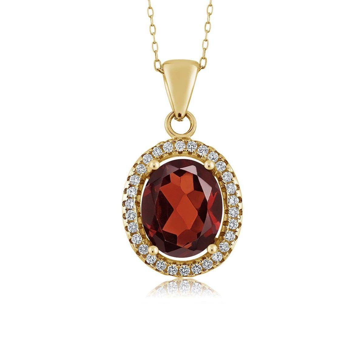 Gem Stone King 2-5 Cttw Oval Gemstone Birthstone Halo Pendant Necklace For Women | 18K Yellow Gold Plated Silver | Oval 11X9MM | With 18 Inch Silver