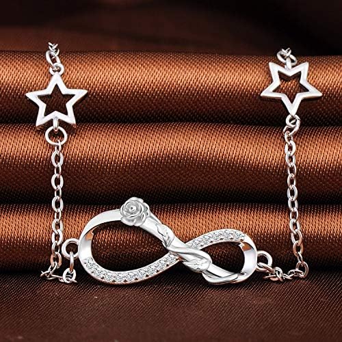 MicLee Woman's girl's Bracelet, 925 Sterling Silver bracelet, Rose flower and infinity symbol bracelet, with mini hollow star - Image 4