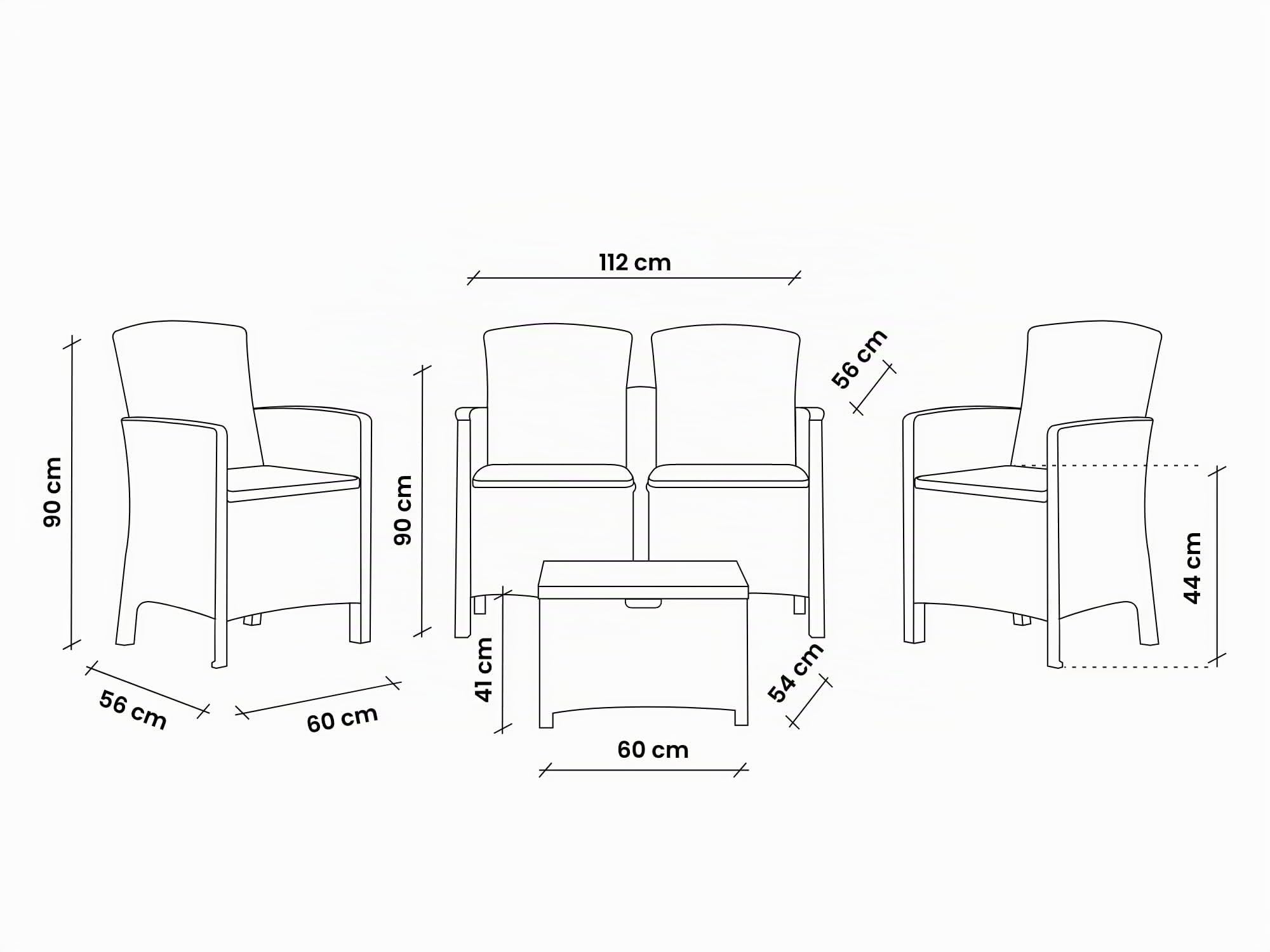 BICA Set Lido 2 Storage - Set Mobili da Esterno 2 Poltrone, 1 Sofa 2 posti, Tavolino Contenitore e Cuscini per la Seduta, Grafite