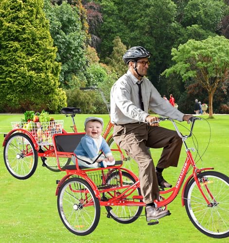 Triciclo para adultos de 7 velocidades, triciclos para adultos, bicicletas de tres ruedas de 20/24 pulgadas con cesta y asiento para niños, triciclo para paseo, compras y ejercicio miniatura 4