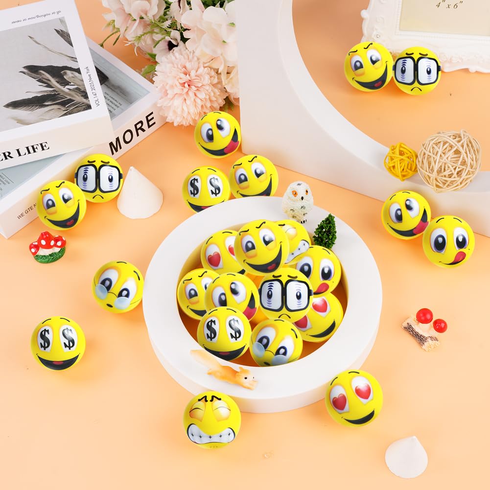 Ainiv 20 Palle Antistress con Faccina Emoji per Adulti, Palline Squeeze Antistress in Schiuma, Mini Molteplici Espressioni Palle Antistress per Festa, premi, Regali di Compleanno, Giallo