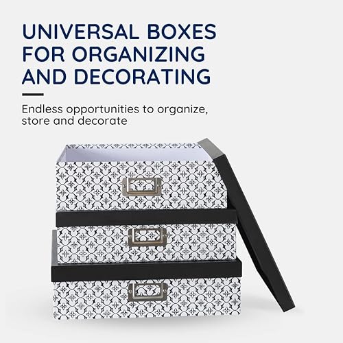 Miniatura 2 de Soul & Lane Cajas de almacenamiento decorativas en blanco y negro con tapas para organizar, juego de 3 cajas de almacenamiento jumbo para álbumes de