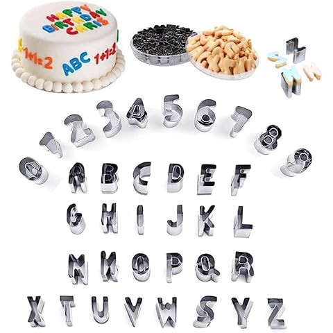 Mini Alphabet Number Cookie Cutters Sets of 37 Pieces Letter Mold Tools for Fondant Biscuit,Cake,Fruit,Vegetables,or Dough Stainless Steel Cover