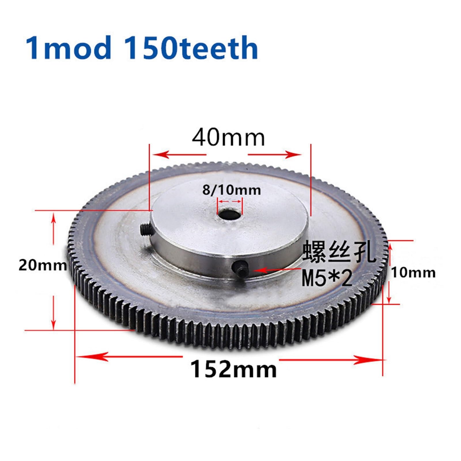 Bevel Gear Pinion Hardware Mechanical 1pc Spur Gear Pinion 150t 1 Mod Gear Rack 150 Teeth Bore 8mm 10mm Spur Gear Precision 45 Steel CNC Rack and Pinion(10mm with Keyway)
