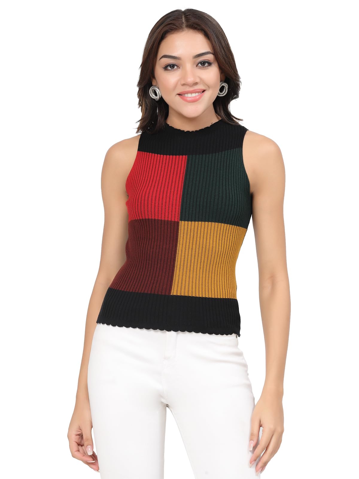 kalt Women's Sleeveless Round Neck Knitted Fitted Ribbed Sweater-picture-19