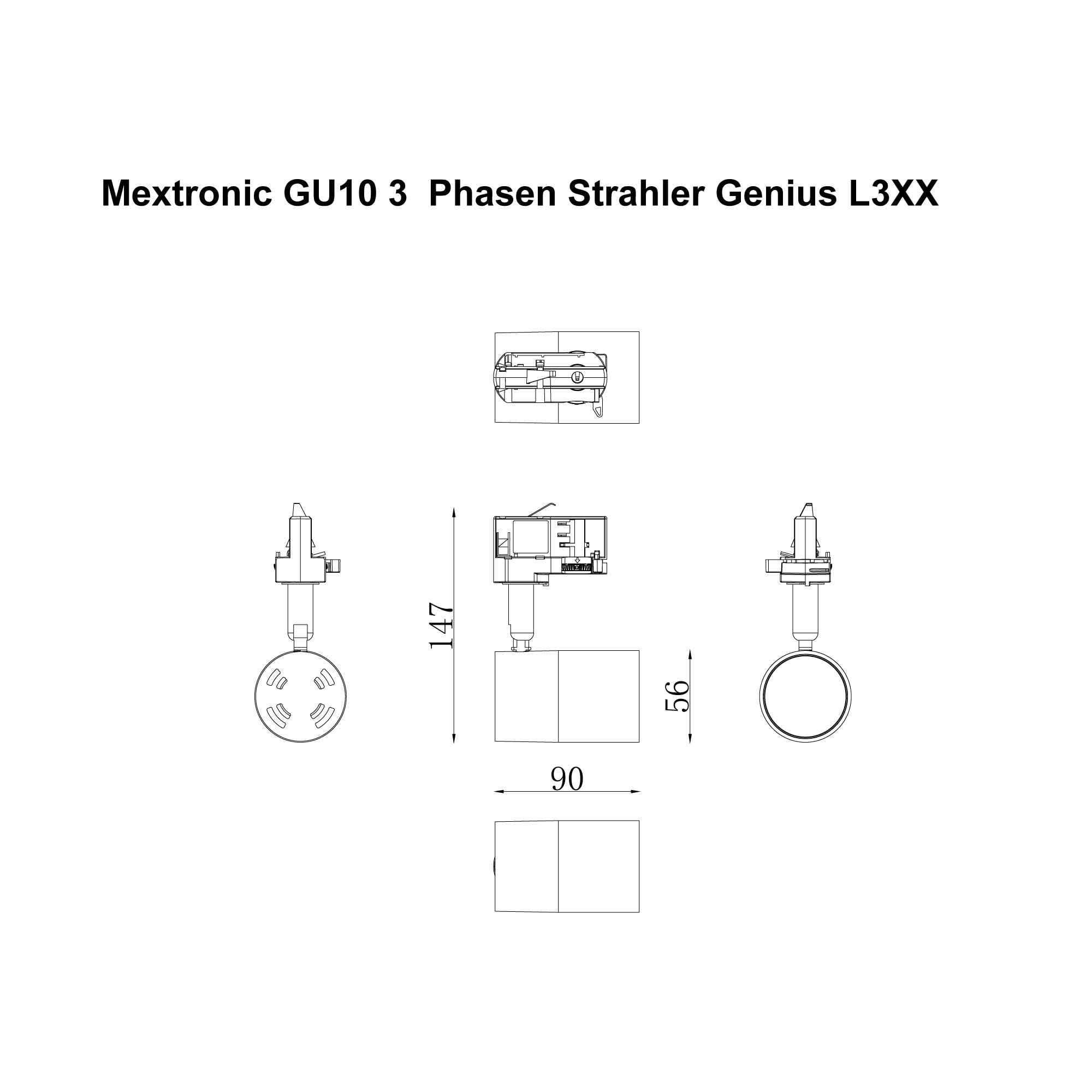 Mextronic 3-Phasen-LED-Strahler schwarz (GU10) schwarz für Schienensystem