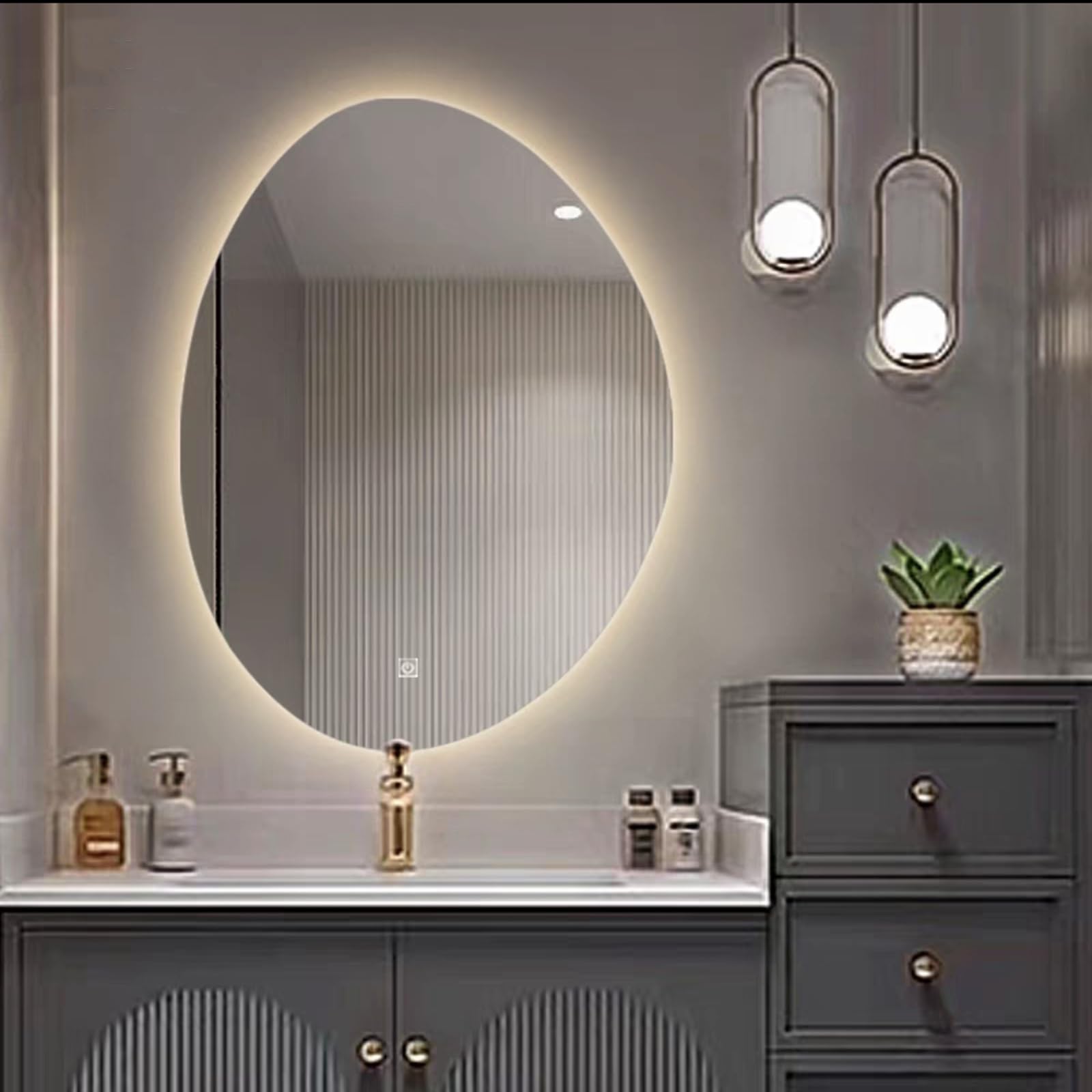 Frameless Irregular Bathroom Mirror With LED Lights,Dimmable Backlit Wall Mirror With Smart Touch Buttons, Modern Asymmetrical Vanity Mirror, IP44, 3-colour Light, Memory Fun(Size:50x70cm/19.7x27.6in)