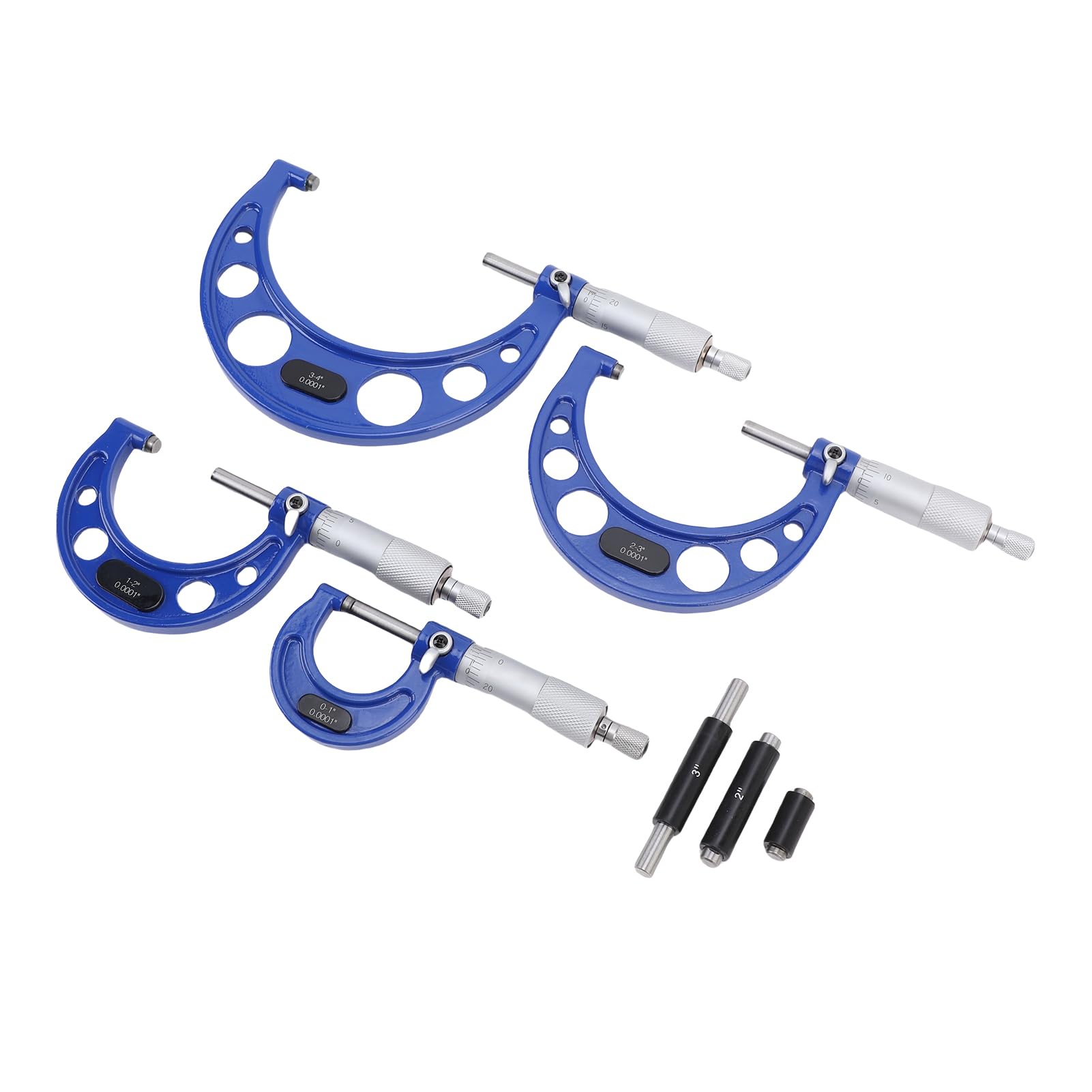 Set Micrometri Esterni, Calibro a Vite e Strumenti di Misura 4 Pezzi da 0-1 1-2 2-3 3-4 Pollici, Graduazione 0,0001 Pollici per Officina e Lavorazioni Meccaniche CNC