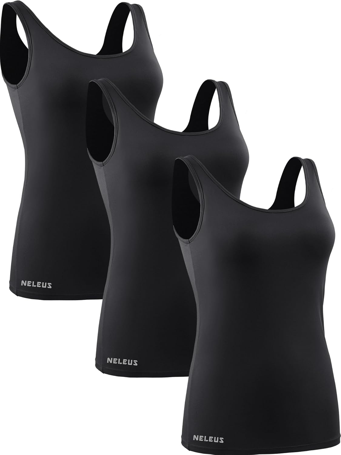 NELEUS Women's 3 Pack Running Compression Tank Top with Bra,8087,Black/Black/Black,XX-Large