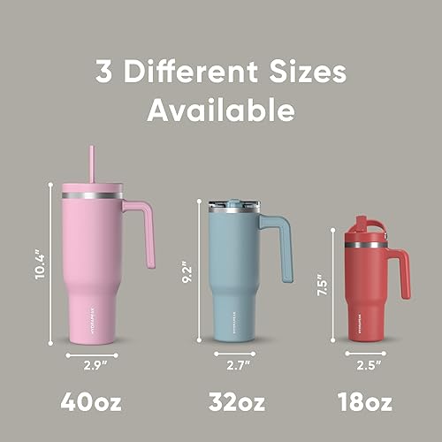 Miniatura 103 de Hydrapeak Voyager - Vaso de acero inoxidable de 40 onzas con asa, botella de agua aislada con popote y tapa, taza de viaje reutilizable apta