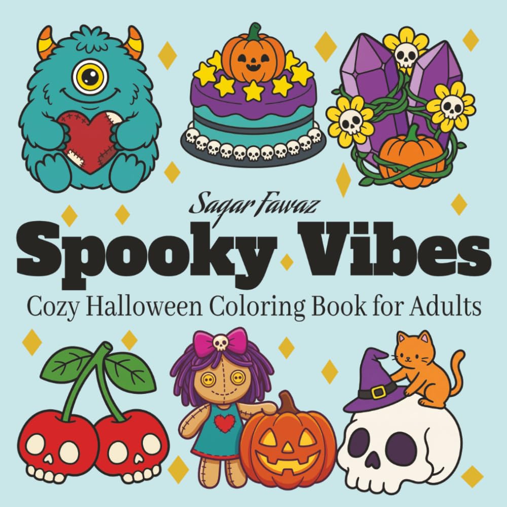 Spooky Vibes Coloring Book: Cozy Halloween Coloring Book for Adults, Teens, and Seniors Bold and Easy Simple Coloring Designs for Relaxation